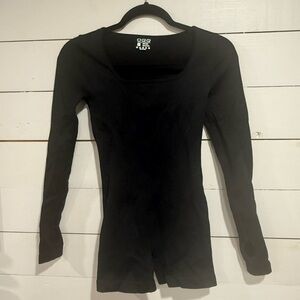 OQQ New! Black Long-Sleeve Scoop Neck one Piece Shorts Bodysuit